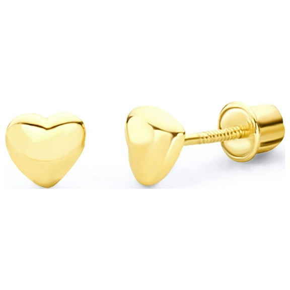 Wellingsale 14K Yellow Gold Polished Heart Stud Earrings With Screw Back