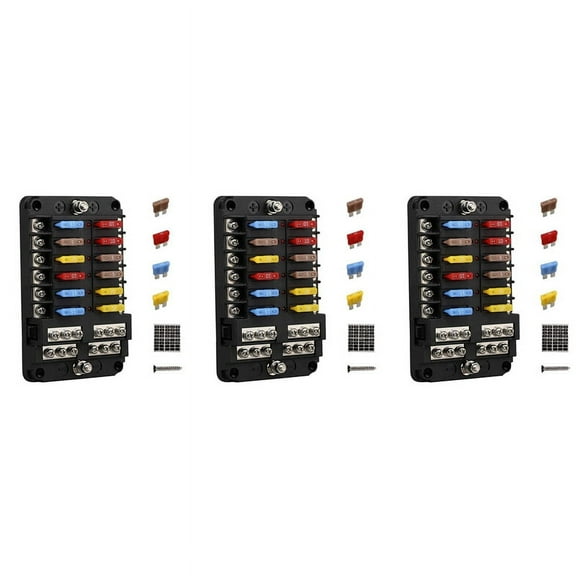 3X 12V 12 Way Fuse Block Fuse Panel with Ground & 12 Volt Fuse Box for Car Automotive Boat RV RZR