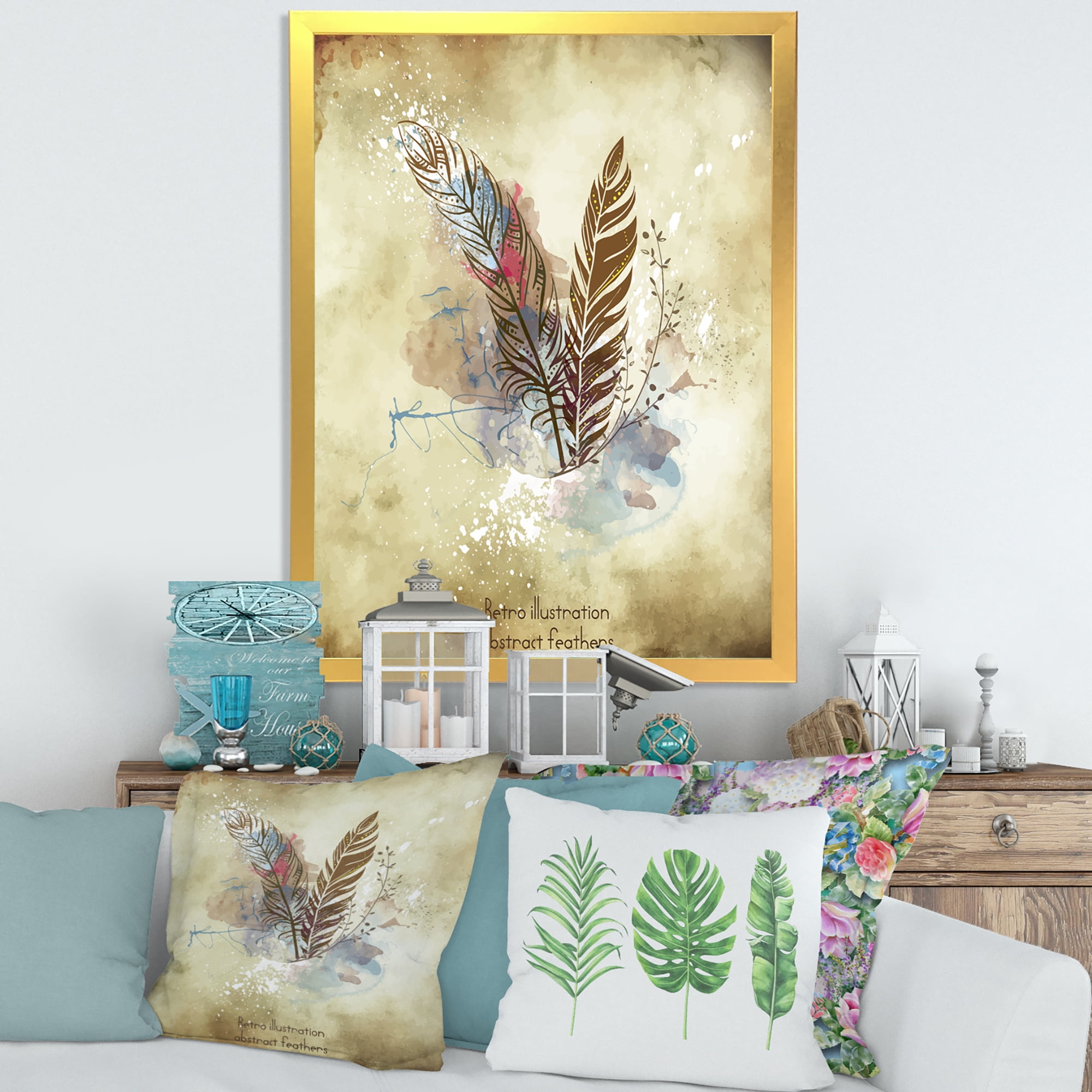 Designart 'Beige Vintage Flowers' Vintage Framed Art Print
