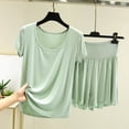 thumbnail image 5 of Bixock Women's 2 Piece Pajama Set,Pajamas for Women Solid Color Round Neck Short Sleeve Top Short Pants Summer Lightweight Sleepwear, 5 of 6