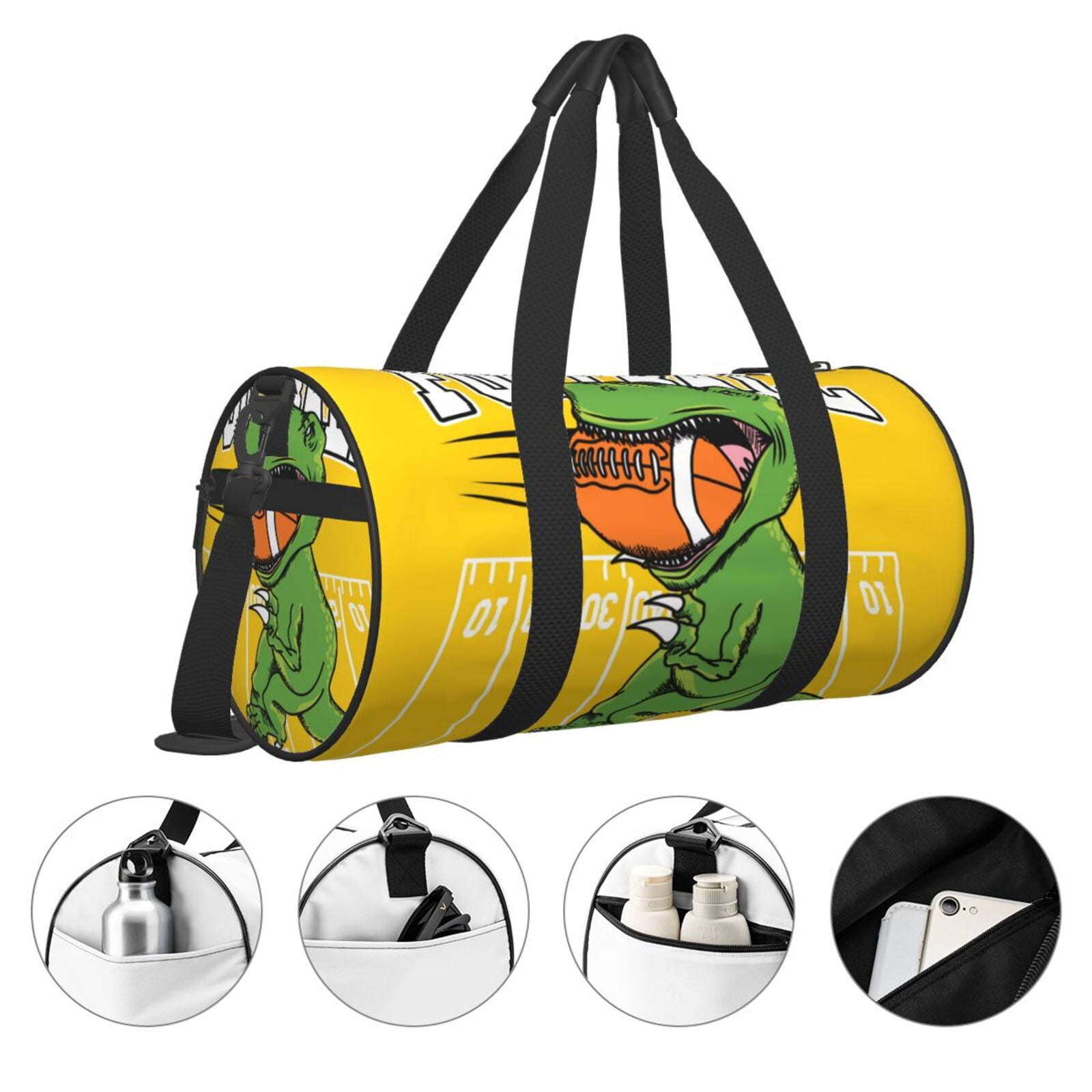 Vsdgher T-Rex Playing Football 45L Foldable Duffel Bag, Sports Gym Bag,Overnight Bag, Portable Weekender Bag for Airplanes