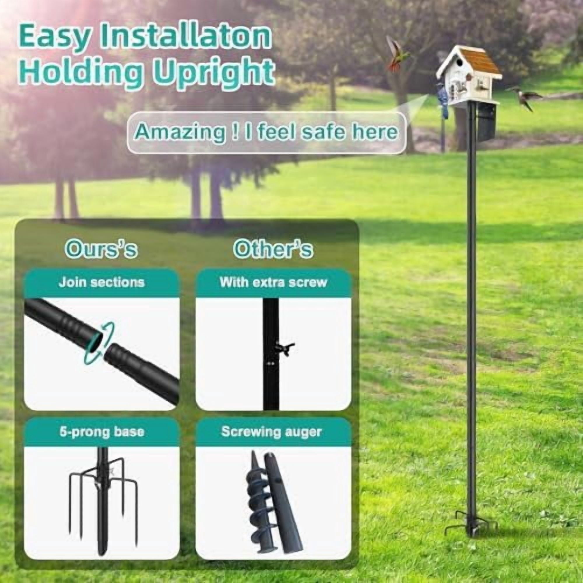 Bird House Pole,74 Inch Heavy Duty Bird Feeder Pole Mount Kit for Outdoors, 5-Prong Base, Splicing Adjustable Feeding Stand Station for Birds Watching,Weather Station (Birds House Not Included)