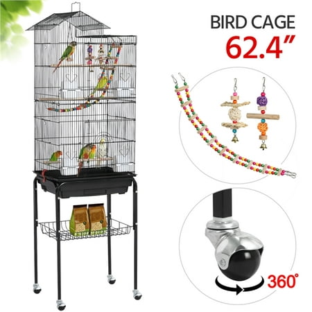 Rolling Metal Bird Cage with Detachable Stand for Small Quaker Parrots Cockatiels Sun