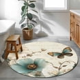 thumbnail image 4 of Vintage Flowers Round Rug 3.3ft Area Rug Washable Soft Non-Slip 3.3' Circle Low Pile Rugs Spring Floral Teal Tulip Butterfly Carpet for Bedroom Living Room Entryway Home Office Dining Room, 4 of 9