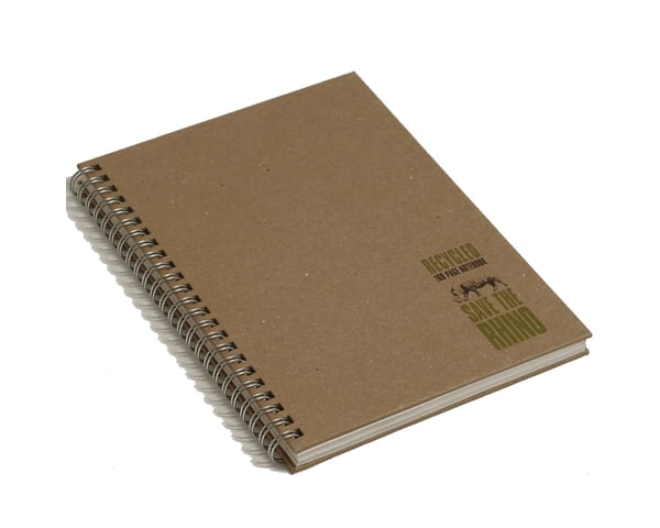 RECYCLED Save the Rhino A5 hardback notebook, 160 pages ruled (Pack of 5)