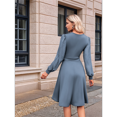thumbnail image 2 of Women V Neck Smocked Short Dress Long Sleeve High Waist A-Line Cocktail Mini Summer Fall Dresses 2025, 2 of 8