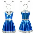 thumbnail image 2 of HAOTAGS Girls Alien Dress, Round Neck Short Sleeved Tailored Party Costume Dress Blue 5-6Years, 2 of 5