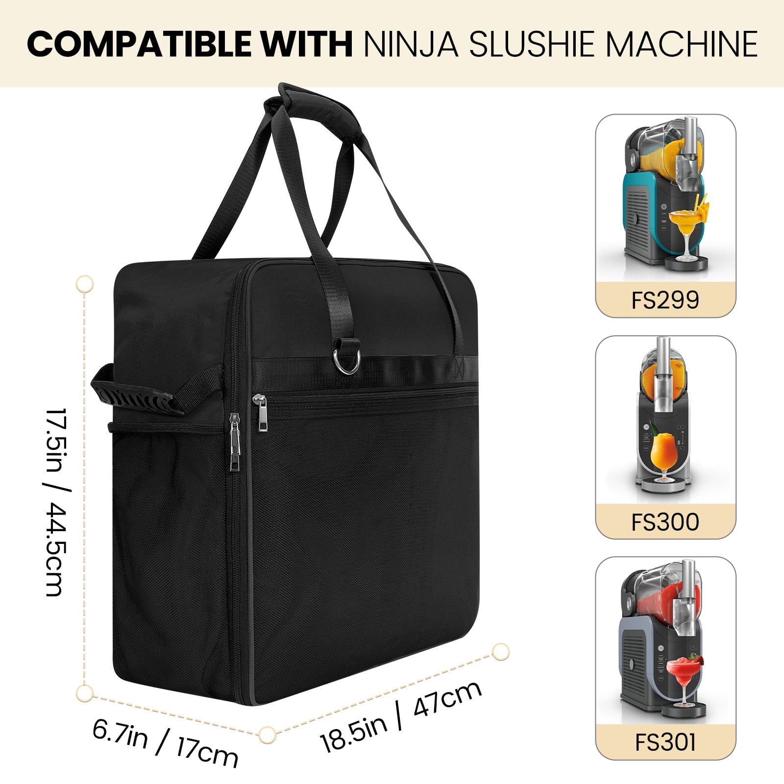 Portable Carrying Bag for Ninja Slushi Machine FS300/FS301 - Dustproof Travel Storage Bag Cover for Slushie Machine (Side-Opening, Black)