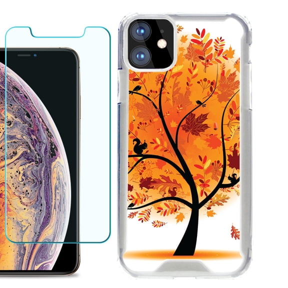 For Apple iPhone 11 Case, Hybrid Bumper Phone Case, with Tempered Glass Screen Protector, by OneToughShield ® - Golden Tree