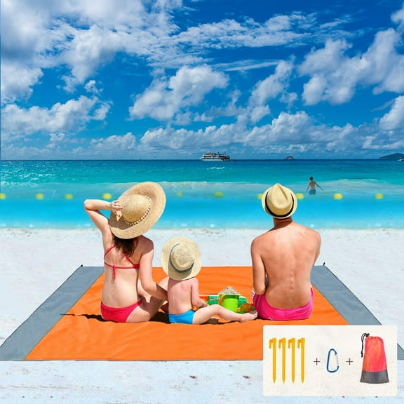 Syenll Beach Blanket, 83" x 78" Sandproof Beach Mat for 4-7 Adults, Lightweight Picnic Blanket for Travel, Camping, Orange