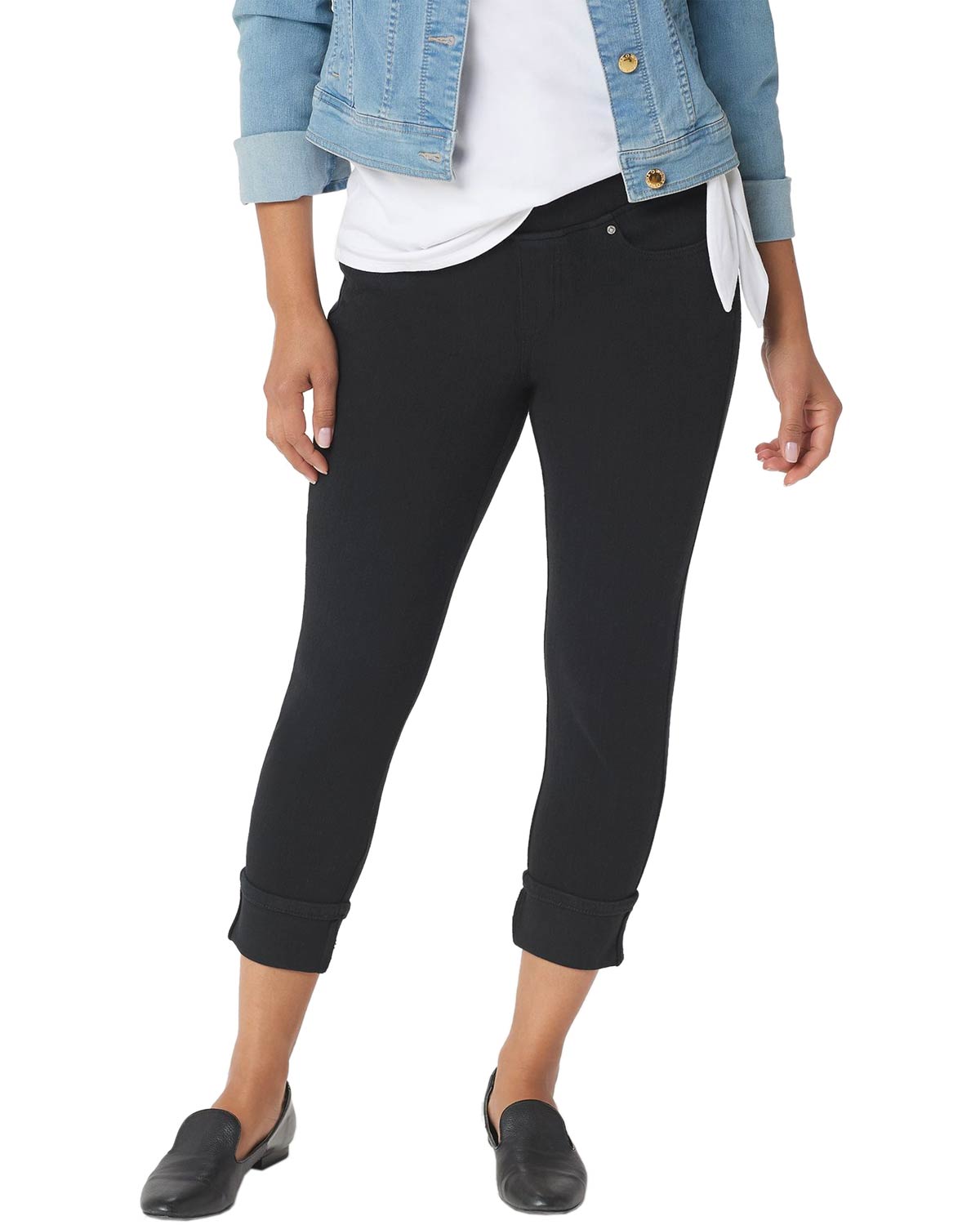 Belle by Kim Gravel Womens Flexibelle Cuffed Jeans 16 Petite Black