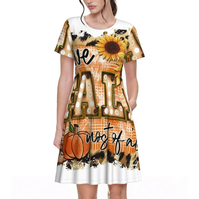Balery I Love Fall Most Of All Vestidos sueltos de manga corta para mujer, vestidos de verano 2025, vestidos casuales de corte A con vuelo.