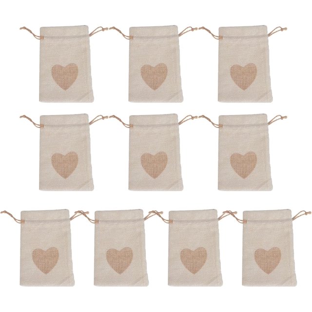 10 Pcs Pochettes en Lin Pratiques avec Fermeture à Cordon pour Bijoux, Cadeaux, Collations