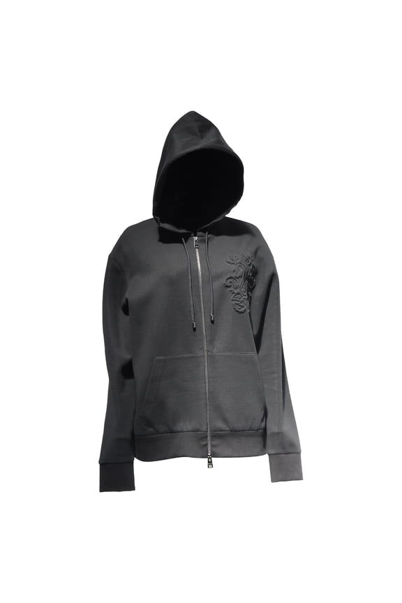 Pre-Owned Etro Logo-Embossed Zipped Hoodie in Black Cotton