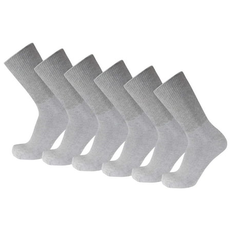 6 Pairs of Premium Cotton Loose Top Diabetic Neuropathy Crew Socks (Gray, Sock Size 10-13, Fits men size 9.5 - 11)