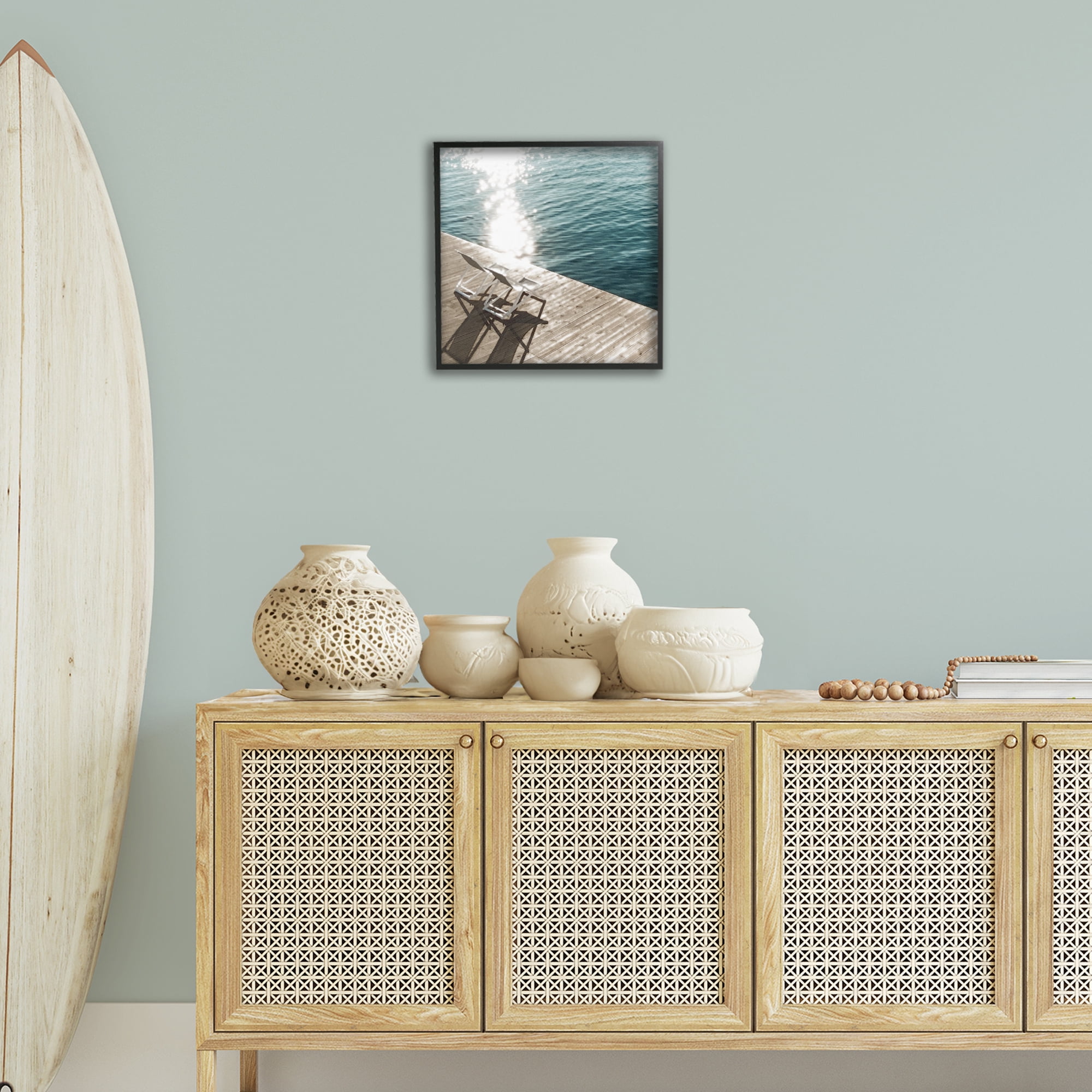 Stupell Industries Deck Chair Shadows Landscape Painting Black Framed Art Print Wall Art, 17 x 17