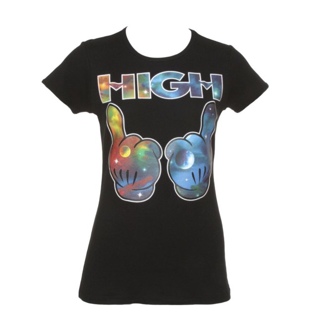 Camiseta de manga alta Galaxy High Hands Womens - Grande Humor Tees Camiseta de manga corta