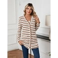 thumbnail image 6 of SHOWMALL Women's Button Down Cardigan Long Sleeve Sweater, Brown Stripe S Soft Ribbed Knit Open Front Sweater with Pockets for Fall Winter, 6 of 8