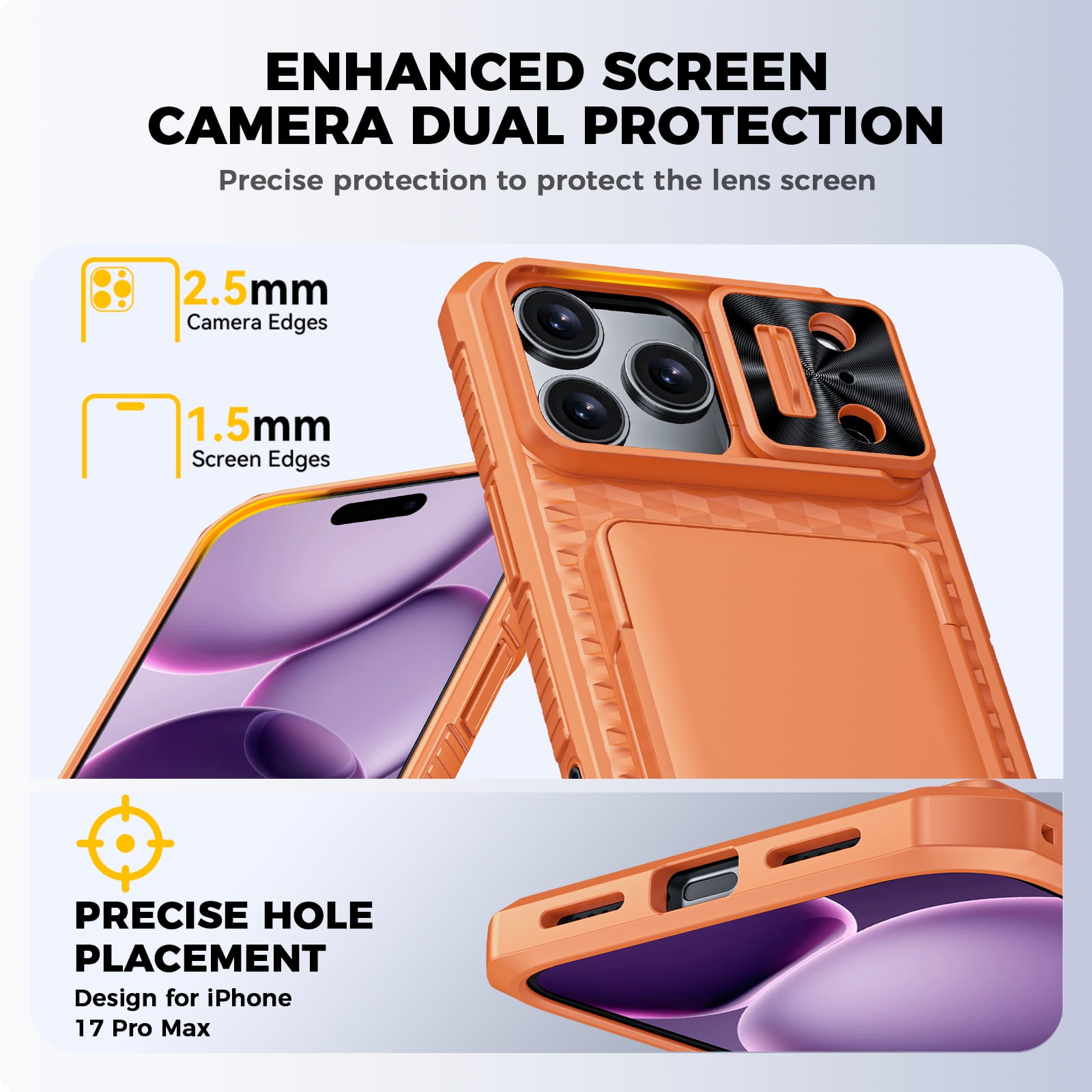 Vizvera for iphone 17 Pro Max Case Wallet RFlD [Cards Holder][Camera Control][Camera Cover] Full Body Rugged Shockproof Silicone Protective Phone Case for iphone 17 Pro Max-Orange