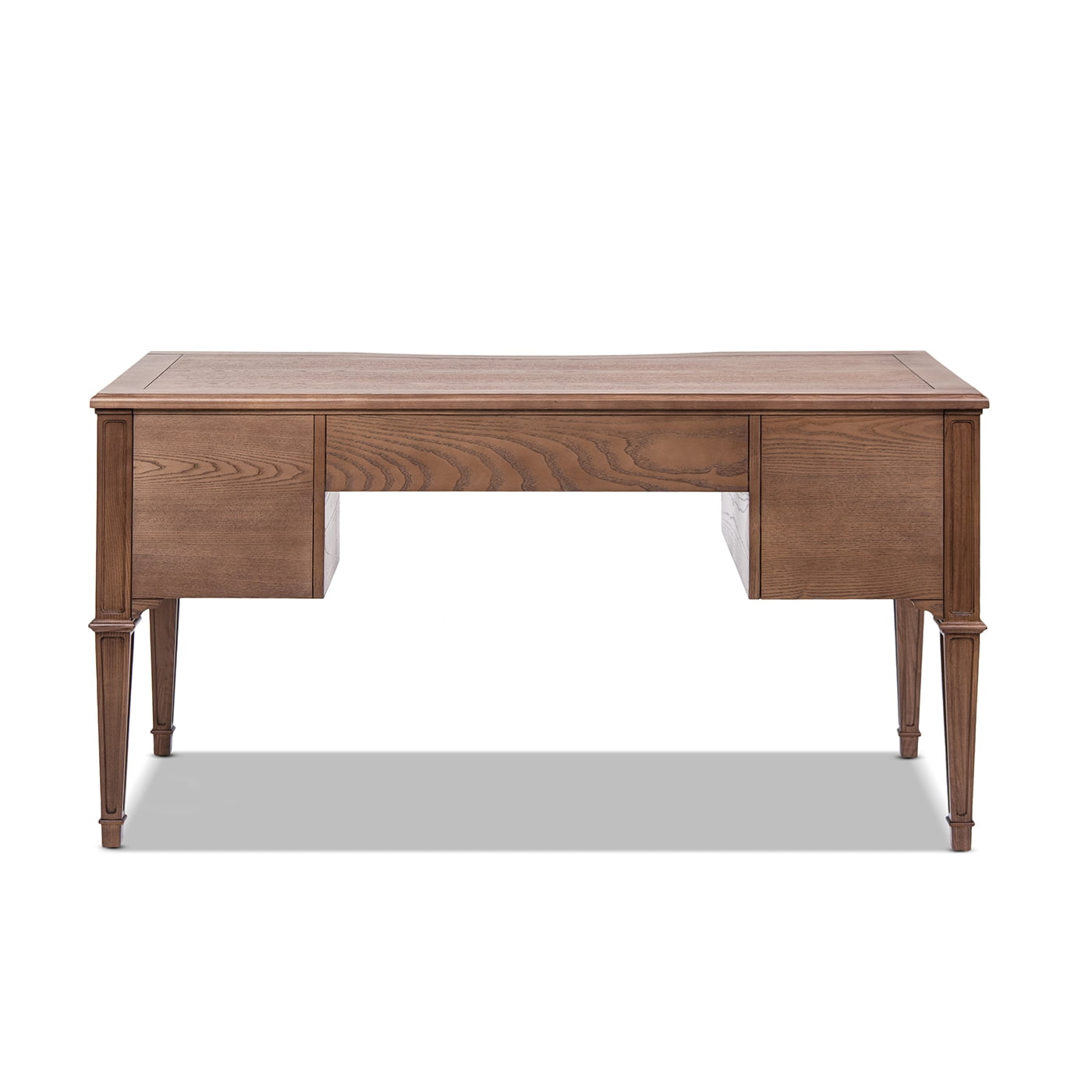 Dauphin Gold Accent 5-Drawer Wood Executive Desk, Brown Ash Wood & Veneer