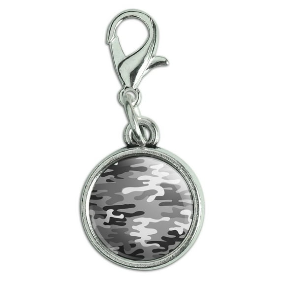 Snow Camouflage Antiqued Bracelet Pendant Zipper Pull Charm with Lobster Clasp