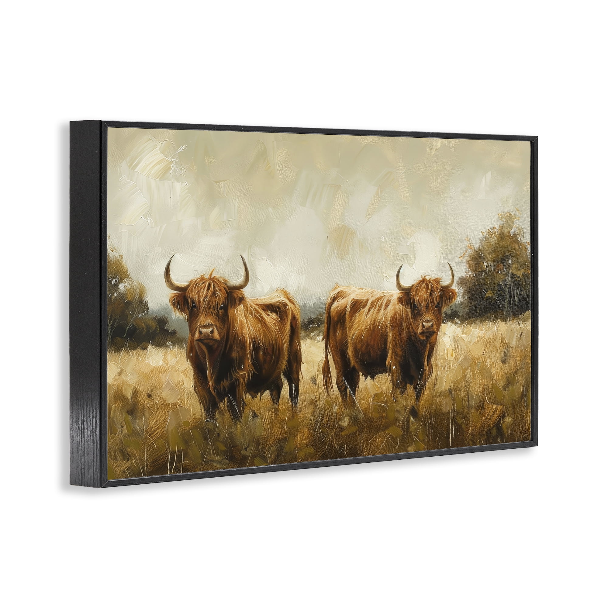 Stupell Industries Couple of Cows Animals & Insects Painting Black Framed Art Print Wall Art, 24 x 16
