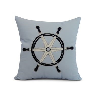 Simply Daisy, 16 x 16inch, Ship Wheel , Geometric Print Pillow, Blue