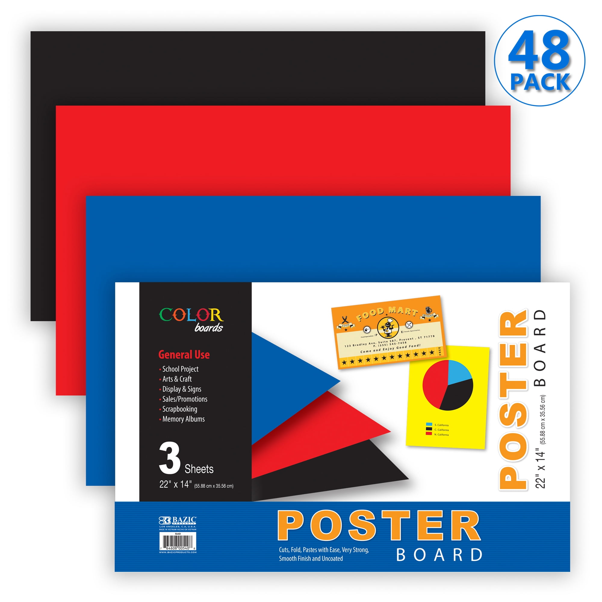 BAZIC Poster Board 22" X 14" Assorted Colored Poster Board Paper for School Craft Project (3
