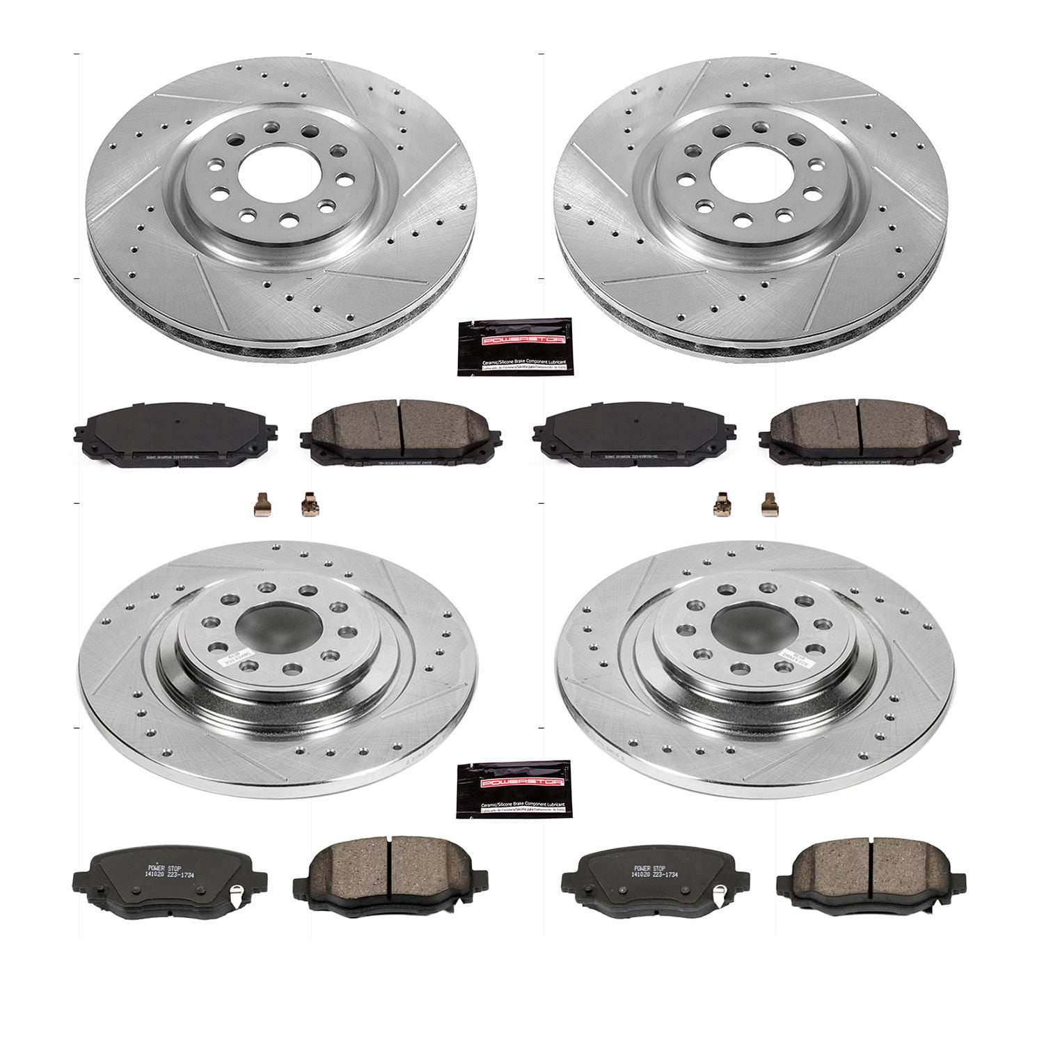 PowerStop Front and Rear Z23 Evolution Sport Carbon-Fiber Ceramic Brake Pad and Drilled & Slotted Rotor Kit Fits: JEEP Select Models K7415