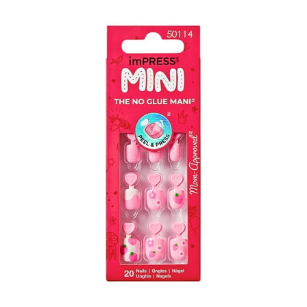 KISS imPRESS Kids Valentine's Day Press on Nails, Amazing, Pink, Kids Squoval, 20 Count