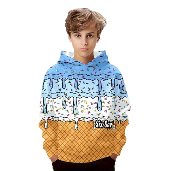 WhouRiu Toddler Boy's Hooded Sweatshirt Ice Print Soft Long Sleeve Hoodies Kids Soft Warm Athletic Outerwear Hoodies Blue,Sized 4-5