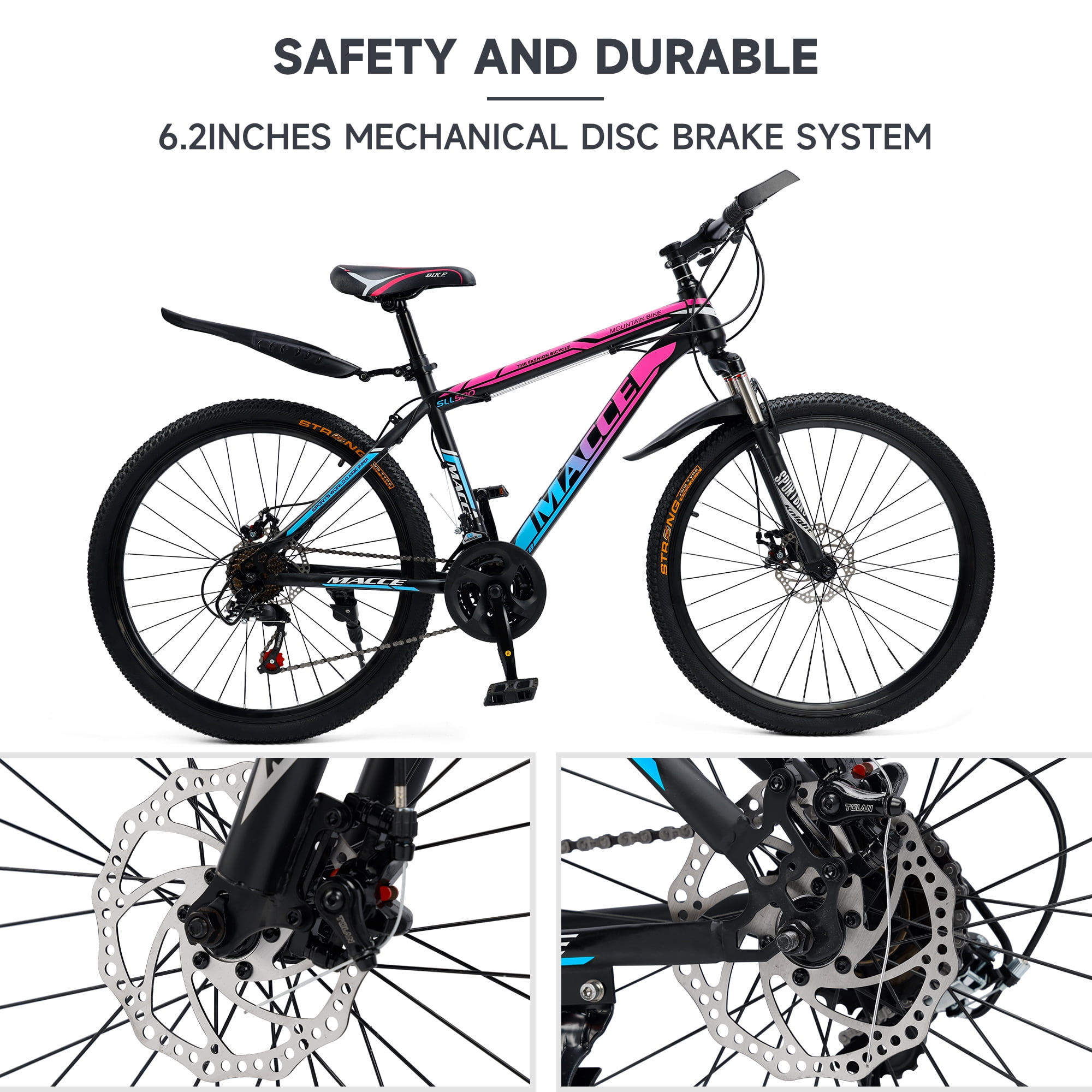 Mountain Bike, 24 Speeds with Disc Brakes High-Carbon Steel Frame Mens Womens Mountain Bike, 24 26 27.5 Inch Front Suspension MTB Bicycle for Adult & Teenagers