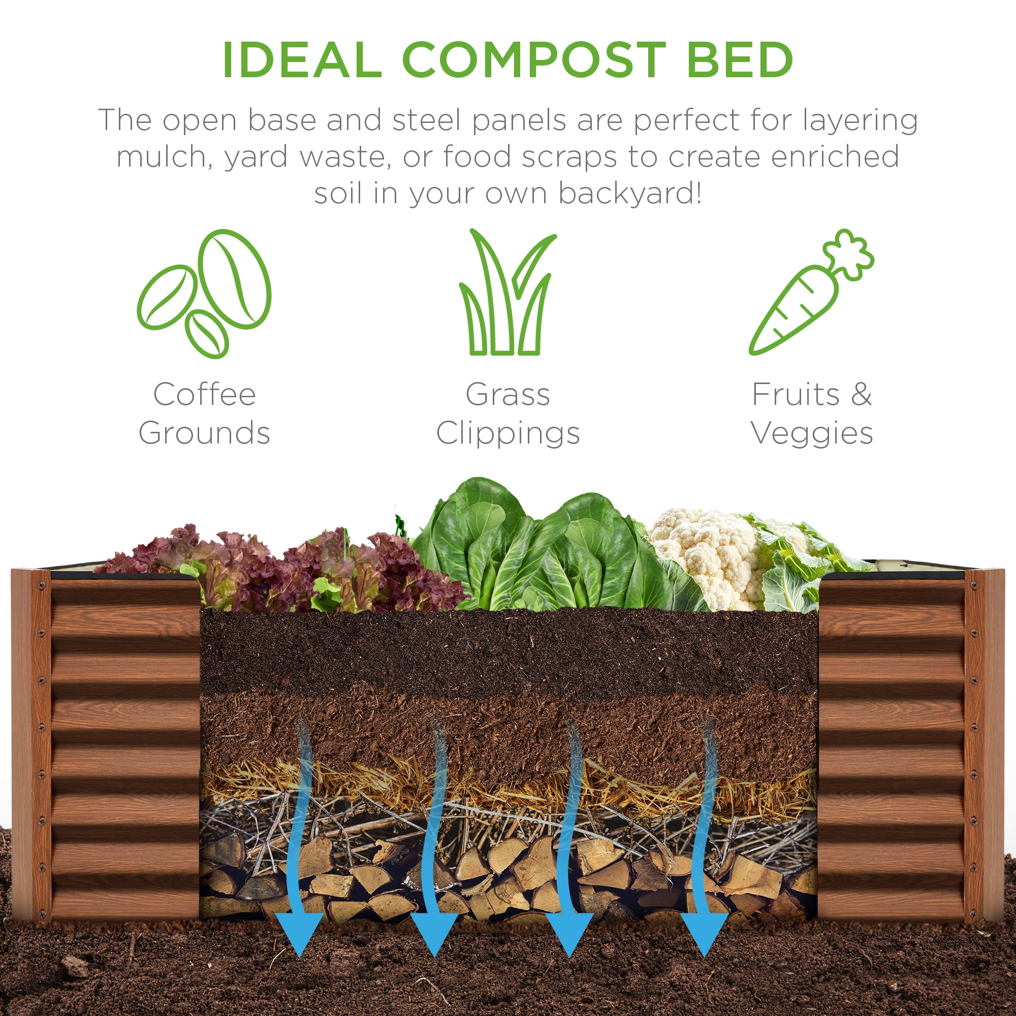 Best Choice Products 6x3x2ft Outdoor Metal Raised Garden Bed for Vegetables Flowers Herbs - Rustic Wood