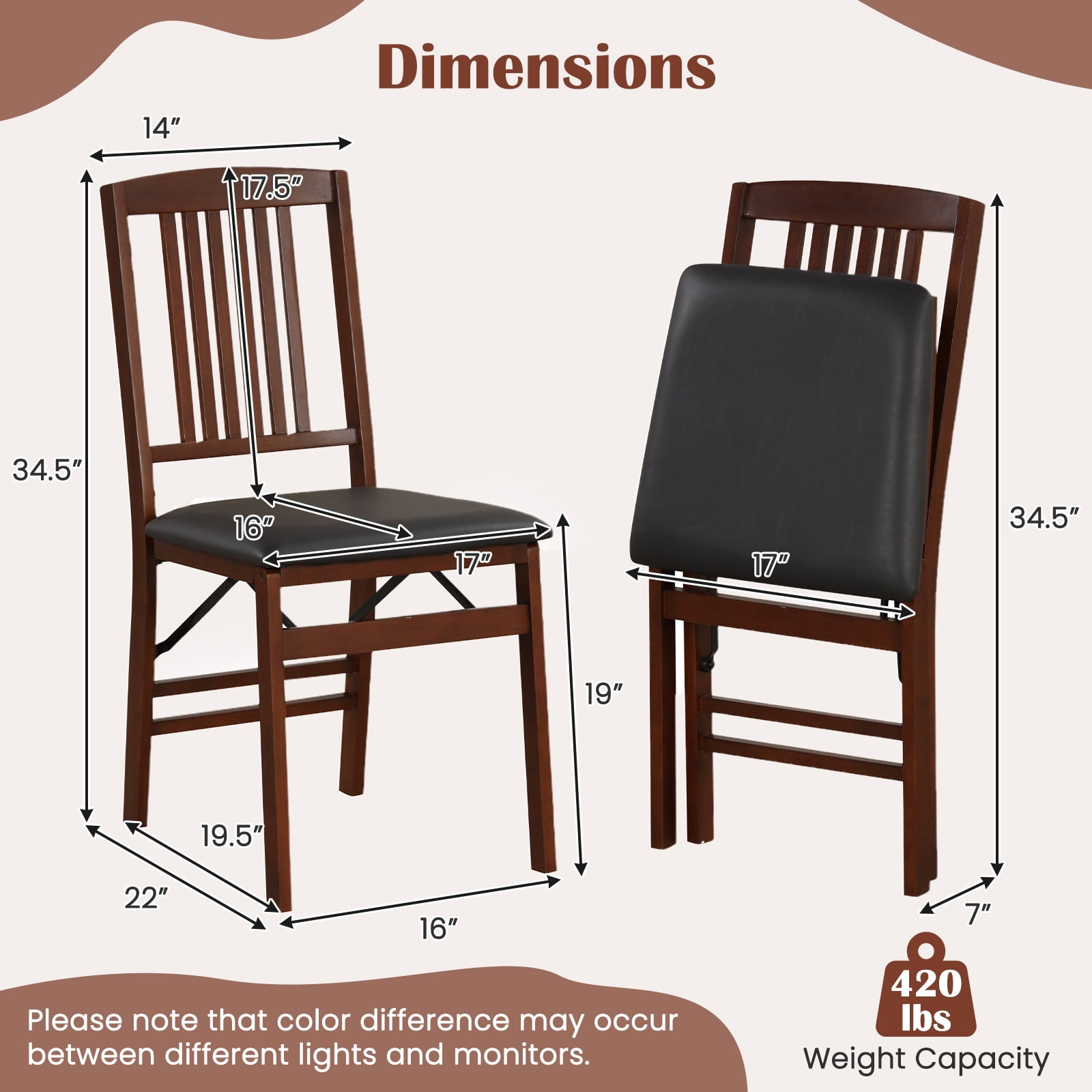 Gymax Folding Dining Chairs Set of 2 w/Padded Seat Rubber Wood Frame for Dining Room