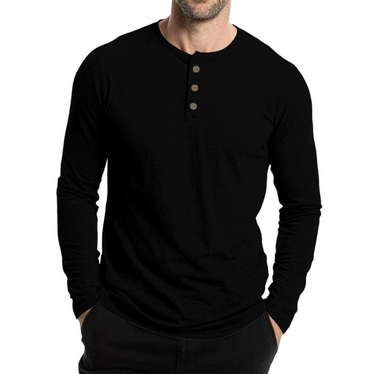 Inglocry Men's Henley Shirt Long Sleeve Solid Color Cotton
