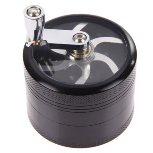 Molinillo triturador de galletas de especias para condimentos manuales de 1,5 pulgadas con mango (negro) Molinillo de humo de zinc con manivela