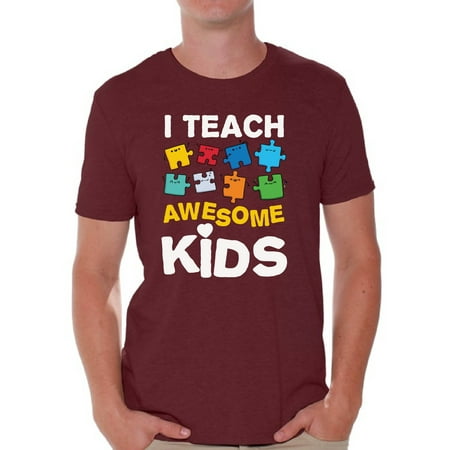 Awesome Graphic Tees - Awkward Styles Men's Autism Awareness Puzzle Graphic T-shirt Tops I Teach Awesome Kids