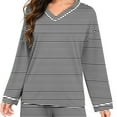 thumbnail image 7 of Uaswgudfs Women's Striped Pajama Set V-Neck Long Sleeve Loose Loungewear Top & Pants 2-Piece Casual Sleepwear Outfit for Women Daily Wear & Sleeping Gray 2XL, 7 of 7