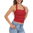 thumbnail image 6 of HDE Women's Halter Top with Built in Bra Basic Summer Tops Red M, 6 of 7