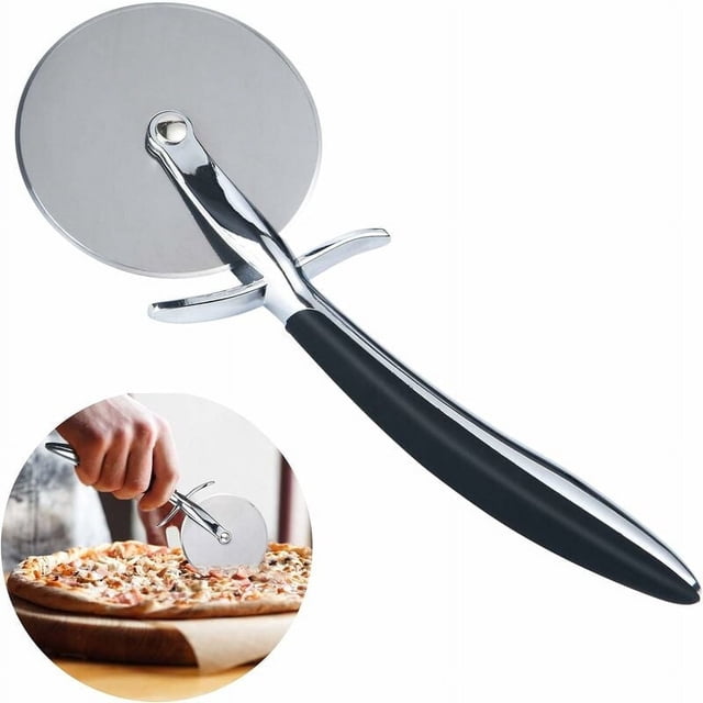 Rueda cortadora de pizza profesional, cortadora de pizza de acero inoxidable para cortar alimentos de forma versátil, equipada con protector de cuchilla y mango cómodo para uso doméstico y comercial
