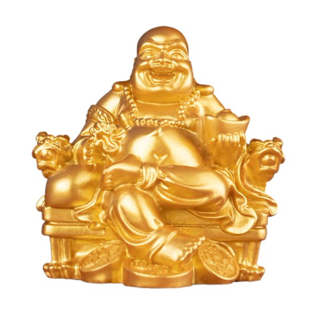 TQEHS Estatua de Buda sonriente dorada, decoración Fengshui, estatua de Buda sonriente para suerte y felicidad, estatua de Buda Maitreya sonriente sentado hecha a mano, figura coleccionable, regalo de