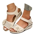 thumbnail image 2 of Mostsola Floral Dressy Sandals for Women Low Wedge Open Toe Slingback Comfortable Casual Beach Shoes, 2 of 6