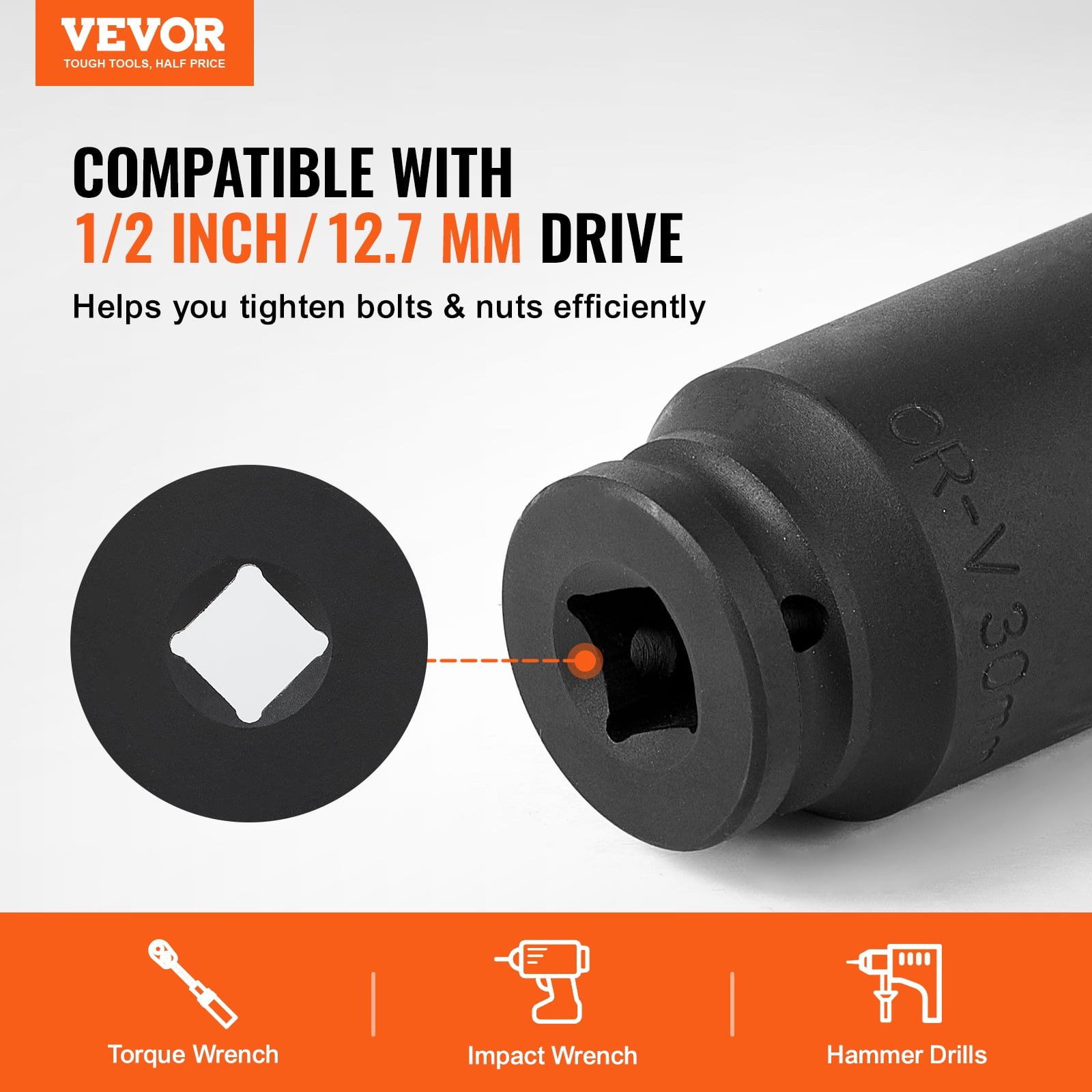 VEVOR Axle Nut Impact Socket Set, 1/2" Drive Deep 6+12-Point 14-Piece Metric Spindle Nut Socket Set, CR-V Heat Treated Large Socket Set with Storage Case, Auto Repair,Removing or Installing Axle Nuts