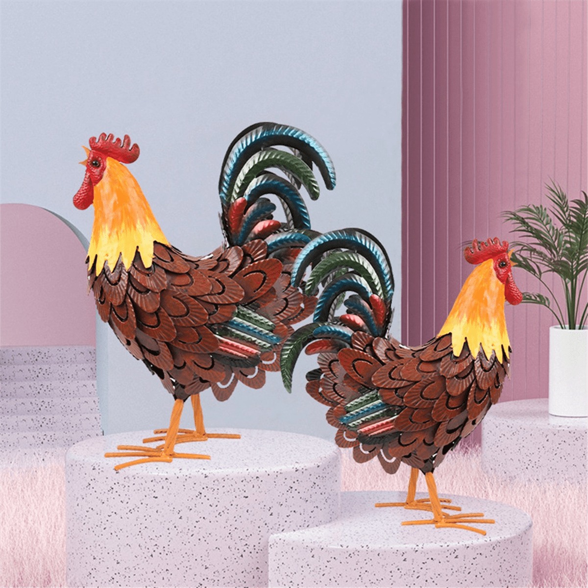 Metal Rooster Decor, Chicken Decor,Outdoor Garden Statues, Chicken Sculpture for Backyard Decor & Lawn Ornaments