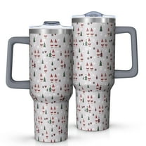 Gray Christmas Gnome and Tree Pattern Tumbler with Handle and Lid,40oz Double Wall Vacuum Insulated Tumbler,Cups Gift for Women and Men