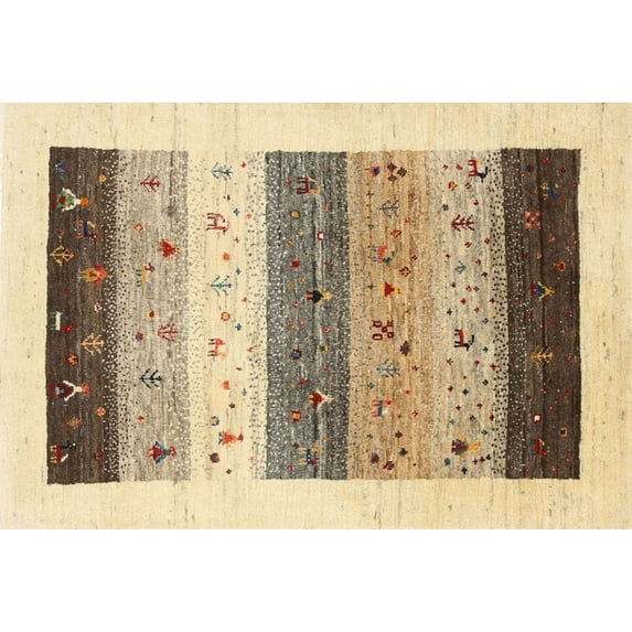 Ahgly Company Machine Washable Indoor Rectangle Contemporary Brown Gold Area Rugs, 4' x 6'