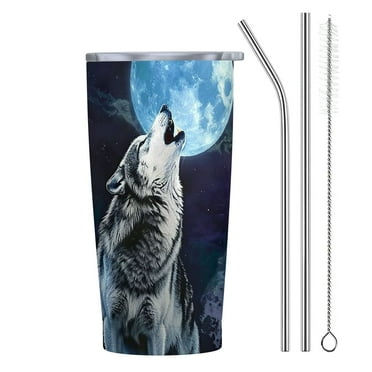 Orinice  Wolf Stainless Steel Tumbler 20oz Tumblers with Lid Gift for Men Dad Son Christmas Birthday 20oz