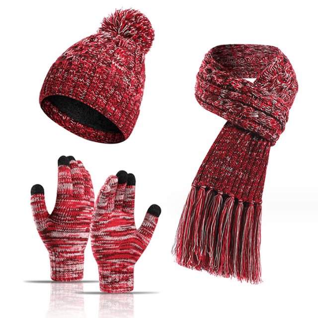 Gorro de punto cálido para invierno para hombre y mujer, guantes con pantalla, conjunto de bufanda larga con gorros de calavera forrados, bufandas para el cuello