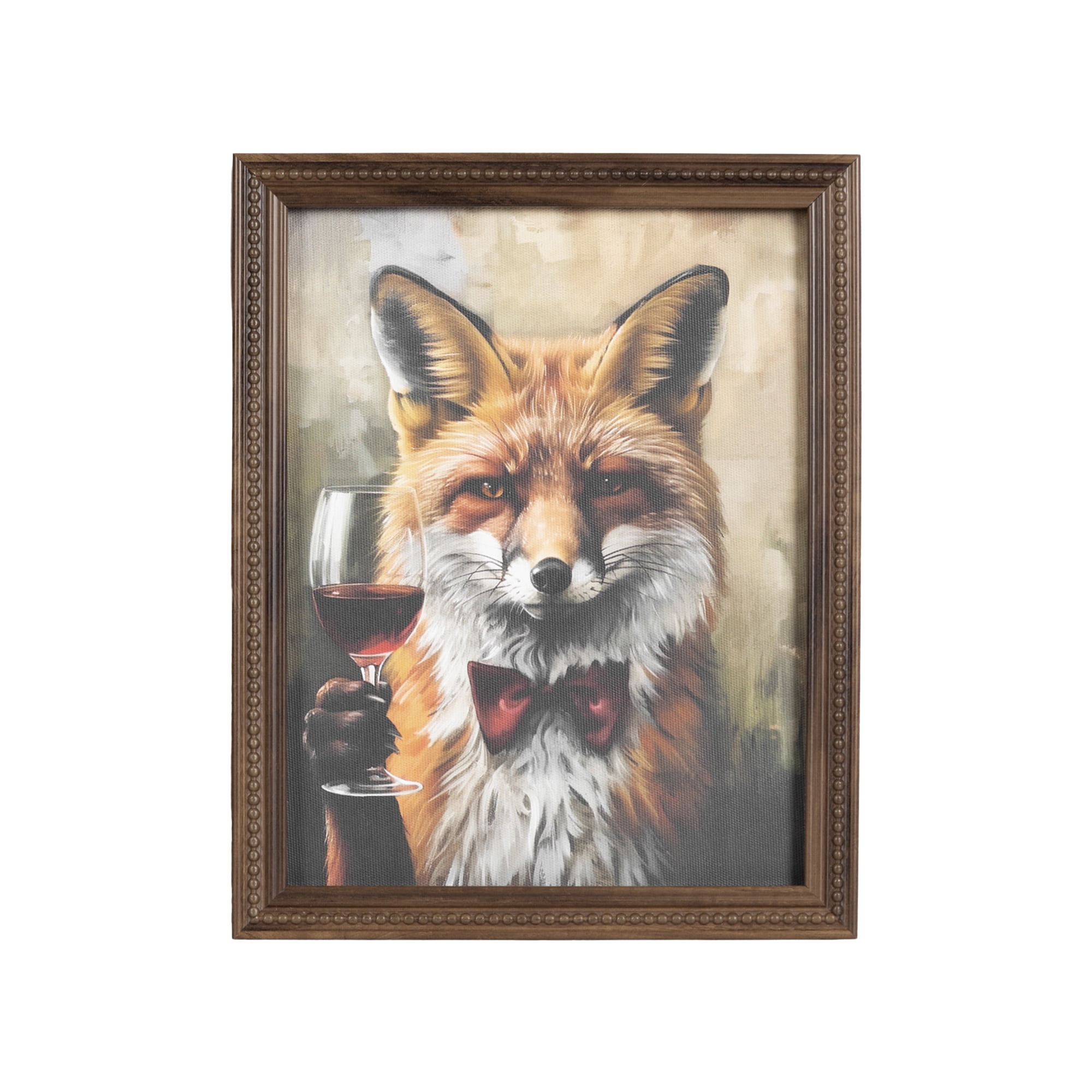 DesignOvation Traditional Fox Wine Tasting 8"x10"Framed Canvas Art Print by The Creative Bunch Studio, 8X10 ANIMAL ART FOX WINE