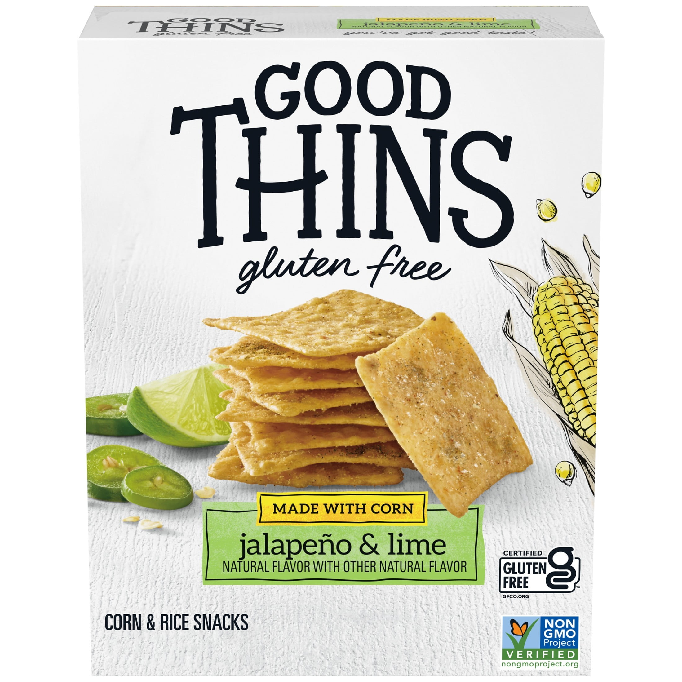 (3 pack) GOOD THINS Jalapeño & Lime Corn & Rice Snacks Gluten Free Crackers, Snack Crackers, 3.5 oz